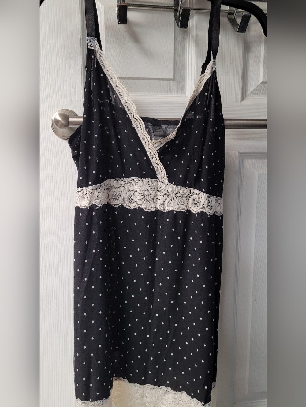 Black Polka Dot Lace Trim Slip Dress - Women Intimates
